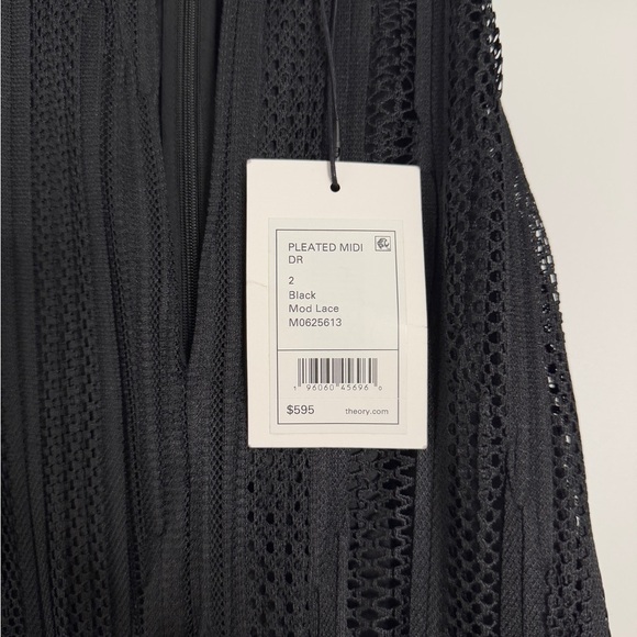 Theory Black Pleated Mesh Midi Dress NWT Size 2 | Elegant Evening Cocktail Dress - Picture 5 of 8